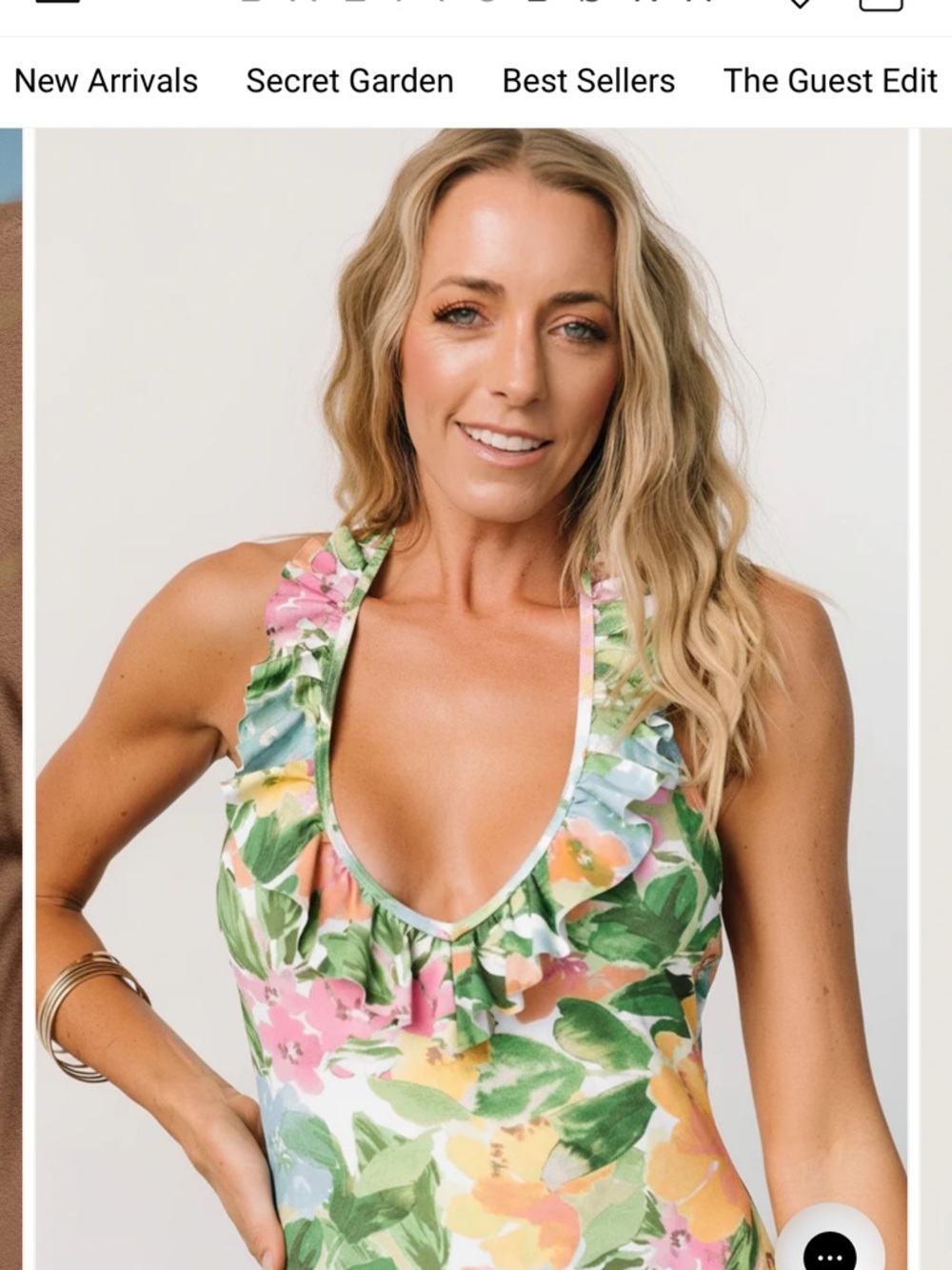Baltic Born Floral Ruffle One-Piece Swimsuit - Green, Orange, Pink - Picture 2 of 5